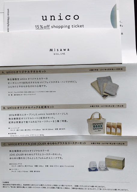 初のunico株主優待券